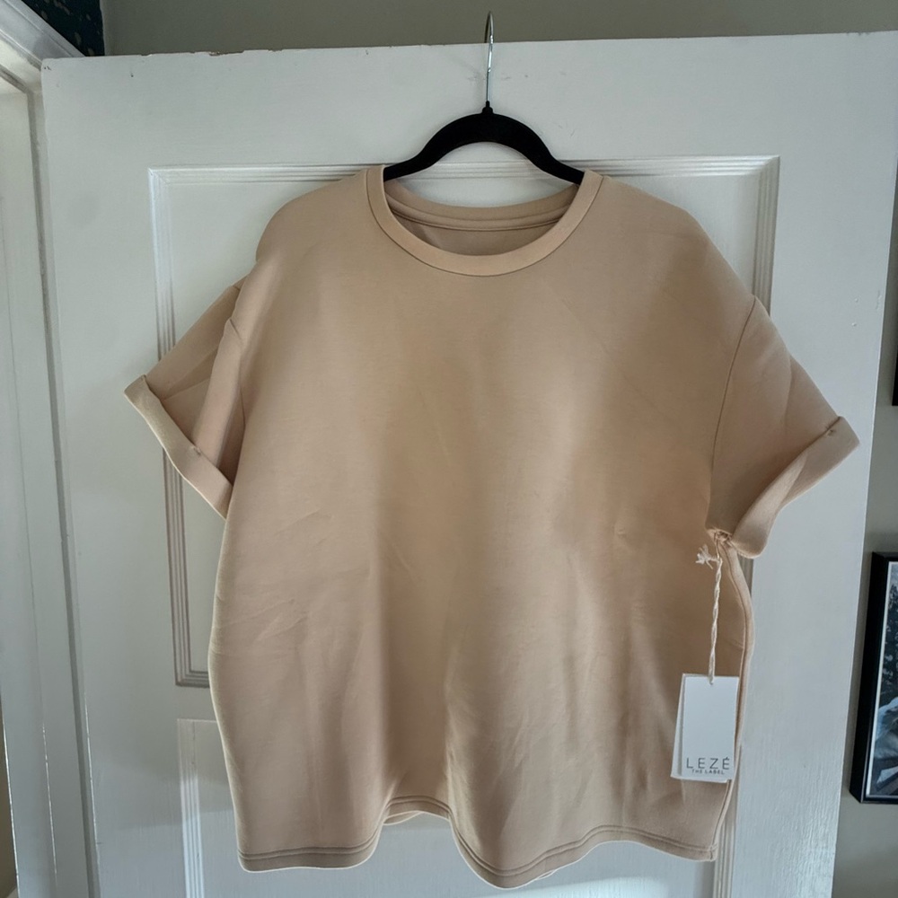 NWT Leze the Lazy Women's Cream Boxy Short-Sleeve Top